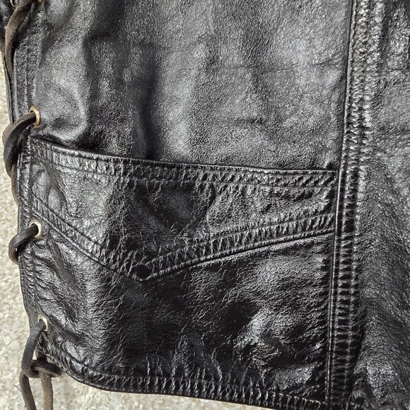 VTG Distressed Black Leather Motorcycle Vest Airbrushed Bull Skull Women's XXXL - Picture 6 of 16